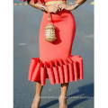 Women Bodycon Skirt Ruffles Pleat Elastic Sexy Party Classy Package Hip Tight Jupes Pink Red Elegant Ladies Saias Drop Shipping